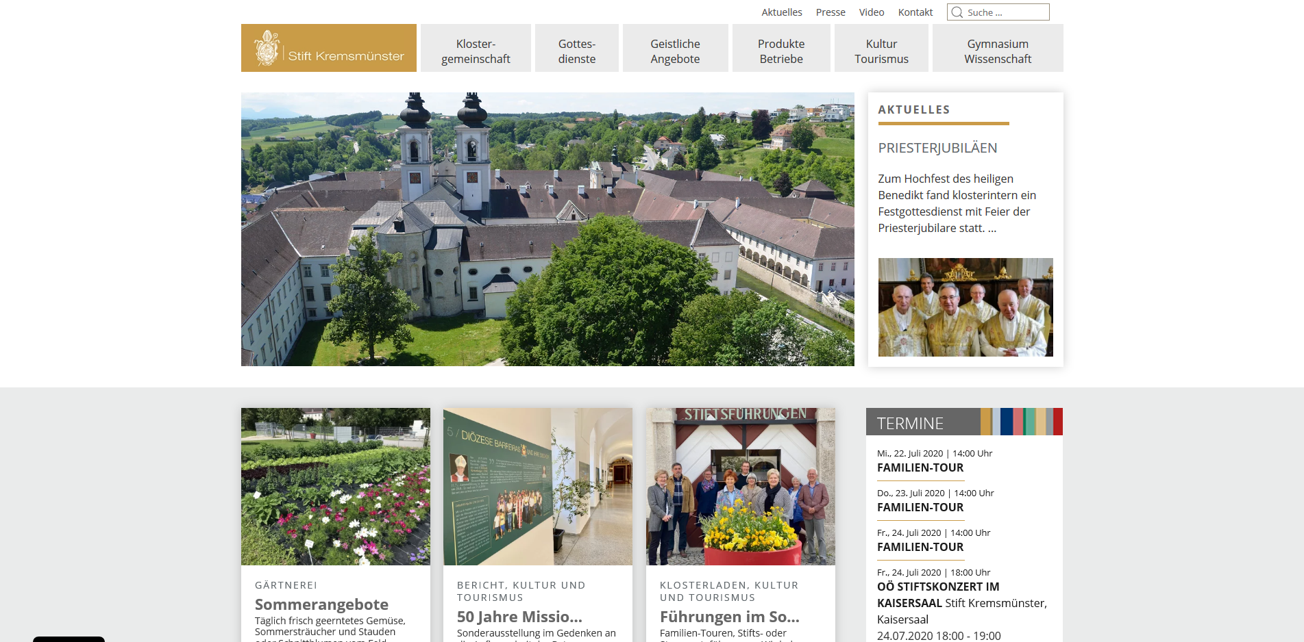 Stift Kremsmünster Joomla Webseite Screenshot
